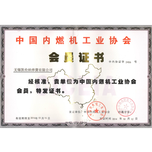 常州中國內燃機工業協會會員證書